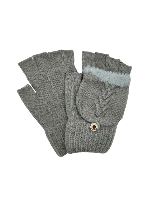 CONVERTIBLE FINGERLESS GLOVES WITH BUTTONED FLAP [CLR:Grey]